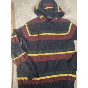 Polo Ralph Lauren St Andrews 2 Cable Striped NAVY Hoodie Sweater Sz Small
